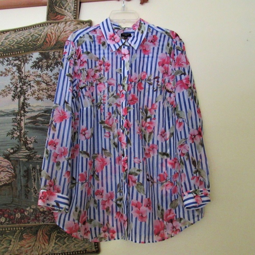 Talbots Stripe Flower Blossom Top Shirt Blouse  2X